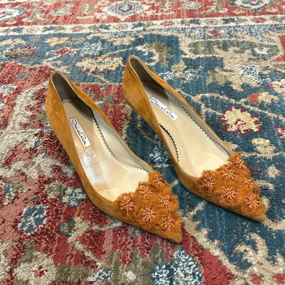Oscar de la Renta rust orange heels size 7.5 - Picture 1 of 8